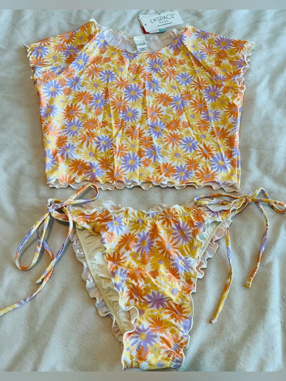 L*Space Bikini Set Wildflower Rashguard Top & Roger Bitsy Bottom Large/XL Floral